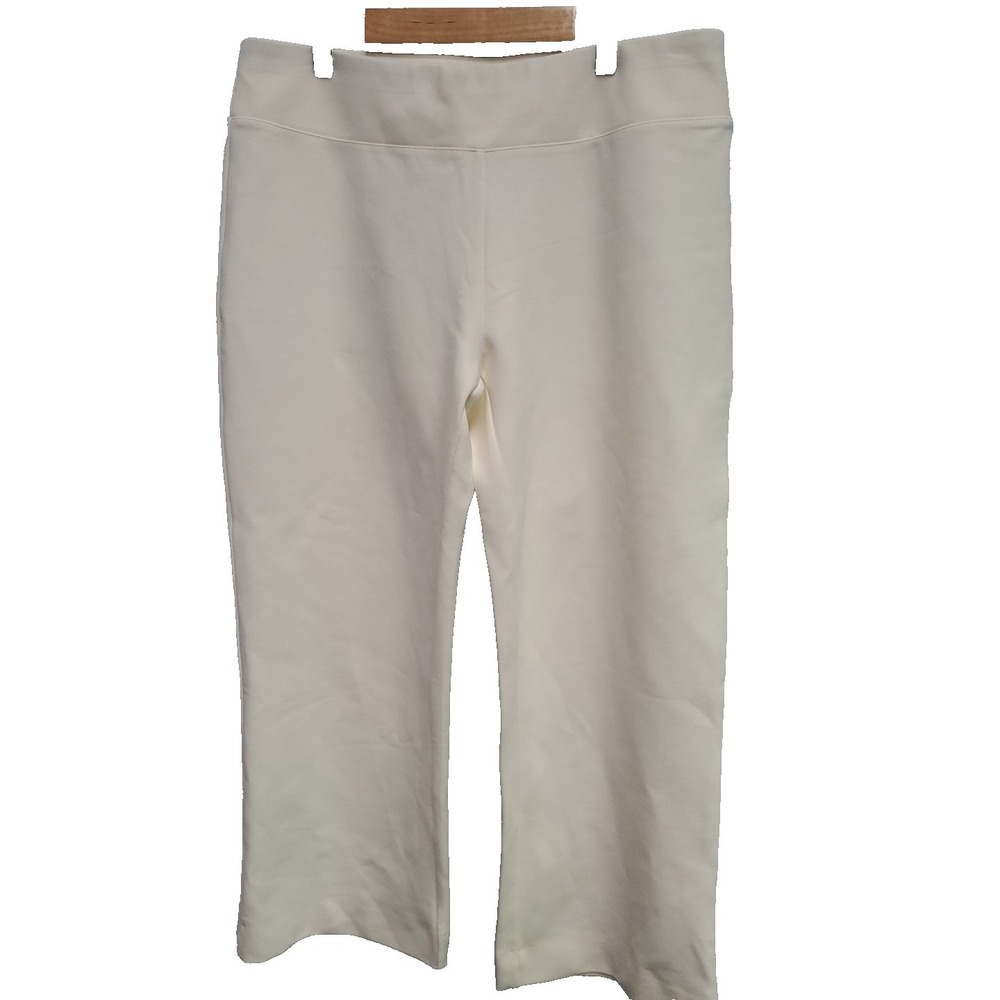 Joan Vass Stretchy Comfort Pull-on Knit Wide Ankle Pants Size Cream Sz 3P /16